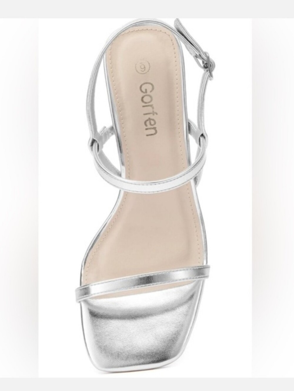Silver Strappy Square Toe/Heel Kitten Heel Sandals - Picture 7 of 8